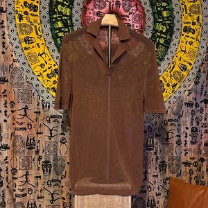 Brown Mesh Polo Shirt